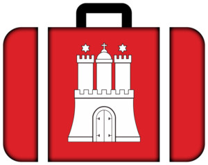 Flag of Free and Hanseatic City of Hamburg. Suitcase icon, travel and transportation concept